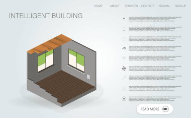 Akıllı ev. 3D çizim ile akıllı ev. Akıllı ev izometrik düz vektör kavramı.