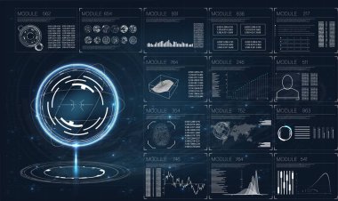 Beyaz arka plan üzerinde modern tarzda HUD. Radar soyut simgesi simge vektör çizim.