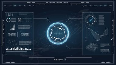 Beyaz arka plan üzerinde soyut tarzda HUD. Modern düz ekran bilgisayar monitörü. Bilgisayar monitör simgesini.