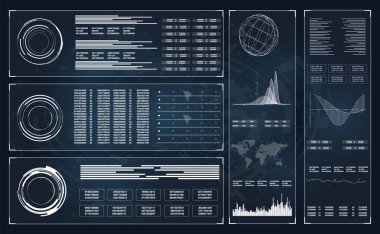 Siyah hud sahip Web şablonu. Radar basit vektör. HUD UI app. siyah ekran. Dijital radar ekranı. Geleceğin teknolojisi ekran tasarımı.