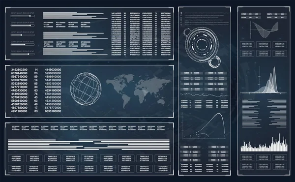 Hud。图表.未来的平底。插图向量。显示器仪表板显示。平打游戏。显示器 ui. — 图库矢量图片