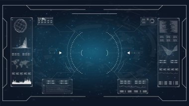 HUD. Gösterim amacıyla konsept tasarımı. HUD kontrol paneli ekran. LCD tv'yi, vektör çizim. HUD oyunu. HUD UI app. 
