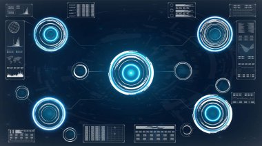 HUD oyun ekran tasarımı için. HUD kontrol paneli ekran. HUD UI app. Futuristic hud arayüz ekran tasarımı vektör. HUD oyunu.