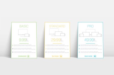 Hosting tarifeler ile Web sitesi şablonu. İş tarife afiş planı şablonu. Infographic şablonu.