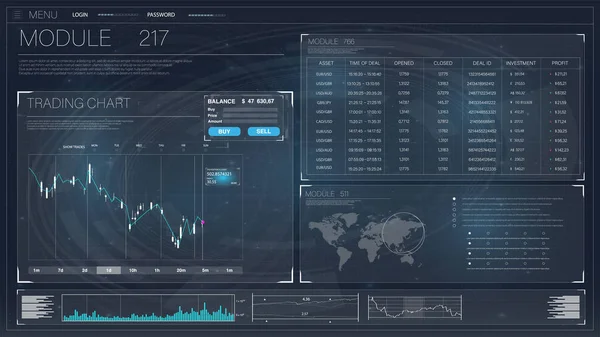 Hud azul ou ilustração. Encontros na Internet. Gráfico gráfico de dados de fundo. Gráfico do mercado bolsista . —  Vetores de Stock