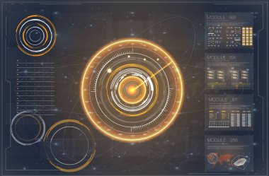 HUD. Mavi zemin üzerinde düz ayarlamak. Fütüristik vektör hud arayüz ekran tasarımı. Modern daire basit vektör Icon set. HUD UI. 