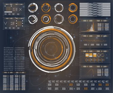 HUD. Vektör arka plan tasarlamak teknoloji iletişim veri bilim. Teknoloji simgesi. HUD UI. 