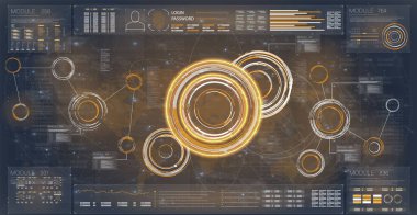 HUD radar. Banner tasarımı için ayarlayın. HUD fütüristik şablonu. Dijital radar ekranı. Navigasyon simge seti. HUD teknoloji yenilik. HUD fütüristik öğesi. Fütüristik afiş. 