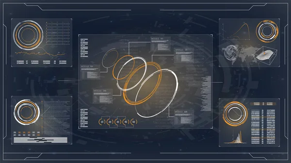 Ilustración. Concepto de red empresarial. Innovación tecnológica Hud. Diseño de pantalla de interfaz de hud vectorial futurista. Ordenador monitor vector ilustración . — Archivo Imágenes Vectoriales