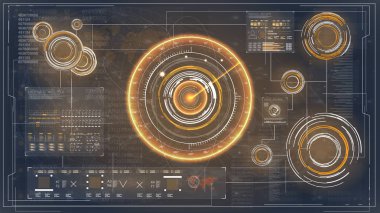 Radar, herhangi bir amaç için büyük tasarım. Fütüristik teknoloji hud ekran. Radar ekranı simgesi. Geleceğin teknolojisi ekran tasarımı. Fütüristik vektör hud arayüz ekran tasarımı.