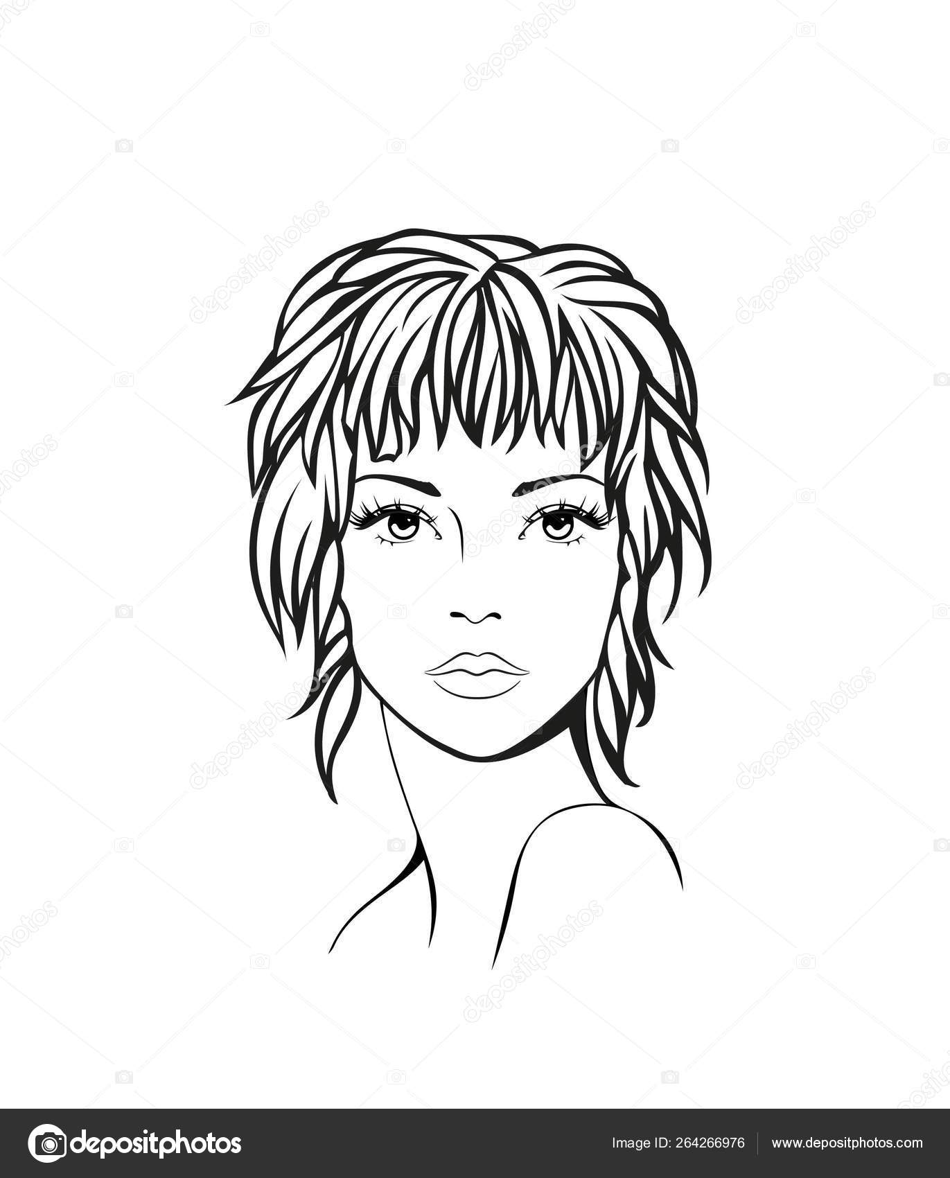 Face Beautiful Young Woman Modern Short Haircut Vector Art Logo