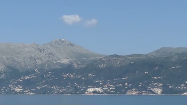 Pantokrator Dağlar Korfu Adası Yunanistan Panoramik Kıyı Şeridi Görünümünden — Stok video