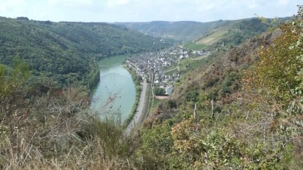 Luchtfoto Punt Kasteschkopp Bij Moselle Rivierlandschap Met Dorp Klotten Cochem — Stockvideo