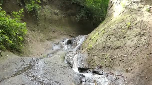 徒步旅行在 Wolfsschlucht Engl 狼峡谷 Eifel 地区在德国 流经软火山岩形成峡谷的溪流 — 图库视频影像