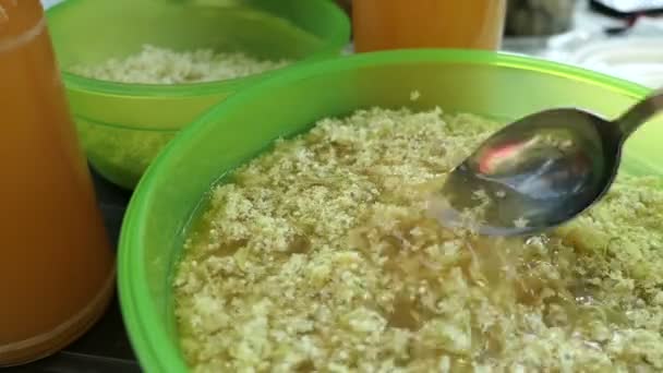 Prepare Elder Berry Flower Heads Making Jam Mixing Elder Flower — Stock Video