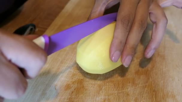 Couper Les Pommes Terre Tranches Pour Une Soupe — Video