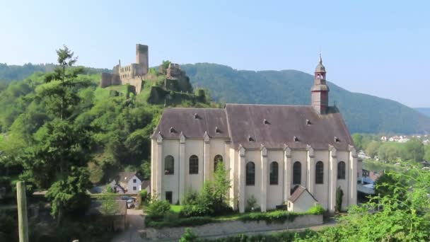 Carmine Church Beilstein Vid Floden Mosel Tyskland Vineyard Landskap — Stockvideo