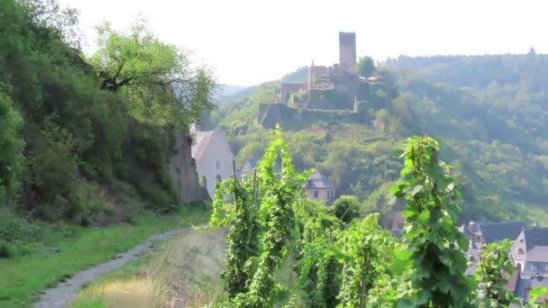 Stadtbild Von Beilstein Der Mosel Umgeben Von Weinbergen — Stockvideo