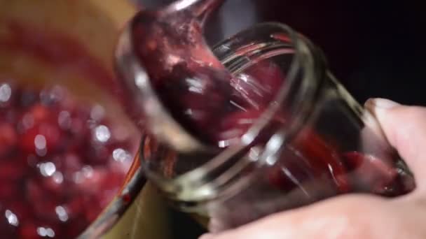 Cooking Cherry Fruit Jam Filling Glass Jar — Stock Video