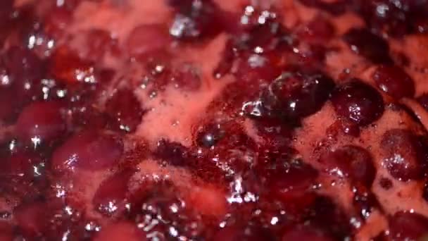 把樱桃果酱放在锅里烹调 把樱桃混合在一起 — 图库视频影像
