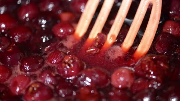 Cuire Confiture Cerises Dans Une Casserole Mélanger Les Cerises — Video