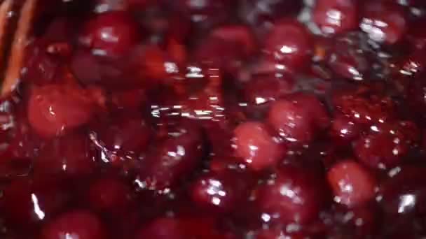 Cooking Cherry Fruit Jam Pot Mixing Cherries — Stock Video