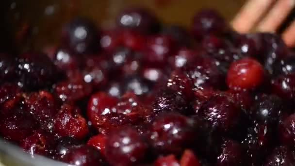 Cocinar Mermelada Frutas Cereza Una Olla — Vídeos de Stock