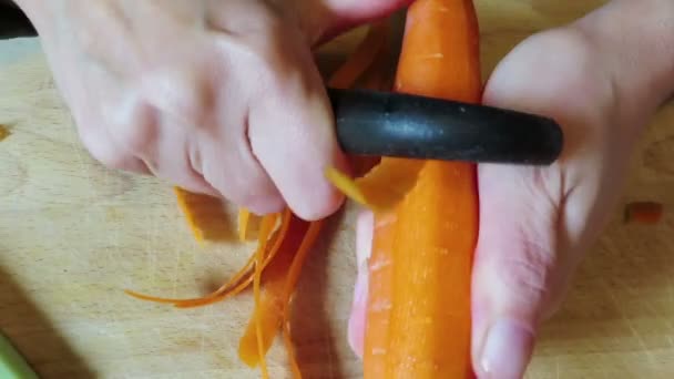 Peeling Carrot Preparing Food Cooking Meal — Stock Video