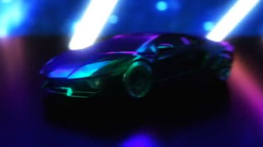 Lamborgini Neon Siyah. Retro dalga araba arka plan. Döngü.