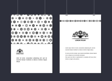 Tarafsız siyah-beyaz kurumsal kimlik stilize ağaç. Kapak afişler, posterler, broşürler, el ilanları için. Vektör.