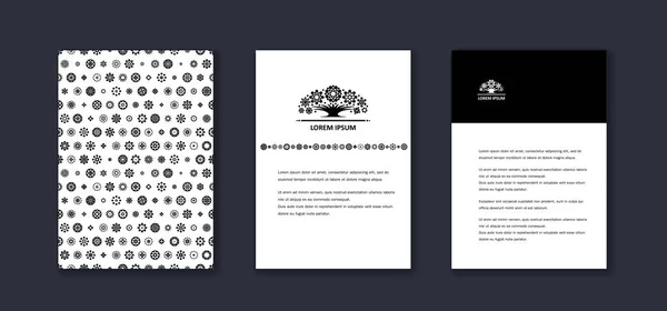 中性的 Black 白色的公司身份与程式化的树 小册子 传单的封面 — 图库矢量图片