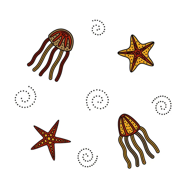 Dessin Main Poulpe Étoile Mer Illustration Vectorielle Stylisée Lumineuse — Image vectorielle