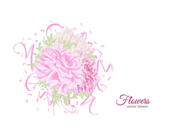 Bouquet Fleurs Fond Été Avec Pivoine Illustration Vectorielle Dessinée Main — Image vectorielle