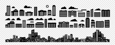 Set - siluetleri binaların. Kentsel cityscape. Vektör çizim.