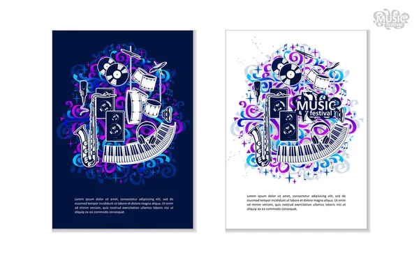 Druppels Van Vector Composities Met Muziekinstrumenten Nota Verf Elementen Van — Stockvector