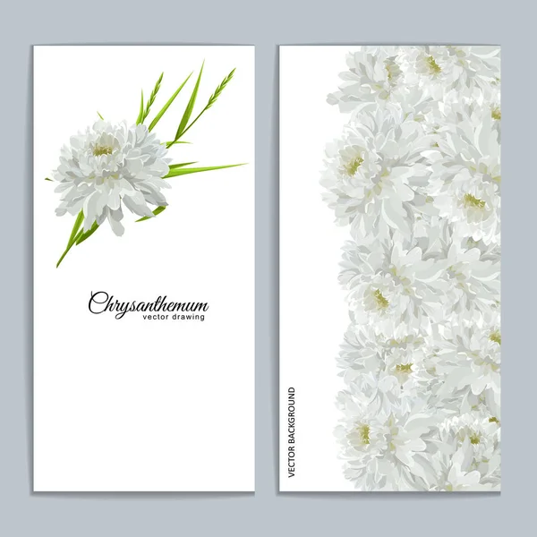 Carte Voeux Avec Bouquet Fleurs Chrysanthèmes Blancs Compositions Festives Avec — Image vectorielle