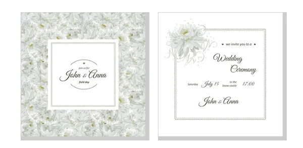 Carte Voeux Avec Bouquet Fleurs Chrysanthèmes Blancs Compositions Festives Avec — Image vectorielle