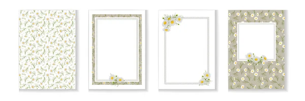 花のポスター バナー グリーティング カード カモミール 野生の花とテクスチャのお祭り作品は ベクトル図 — ストックベクタ