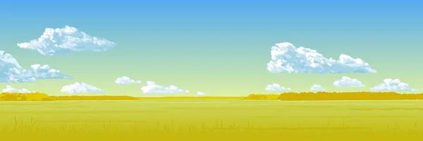 Őszi Panoráma Kék Felhők Sárga Mezőben Vektoros Illusztráció — Stock Vector