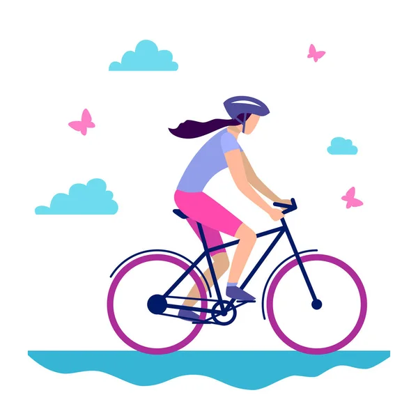 La mujer va en bicicleta . — Vector de stock