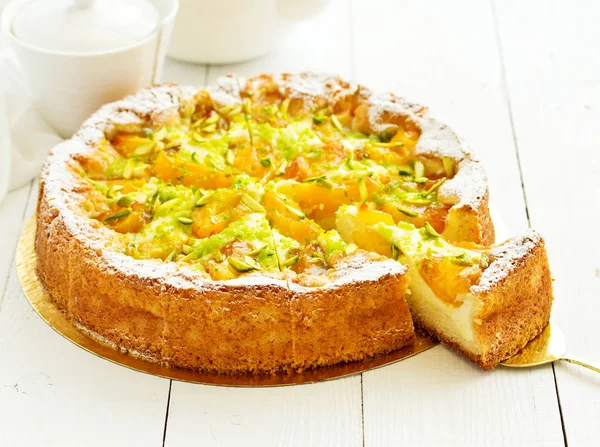 Delicioso Pastel Queso Casero Con Albaricoques — Foto de Stock