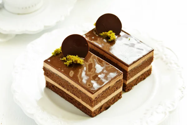 Pedaço Delicioso Bolo Chocolate — Fotografia de Stock