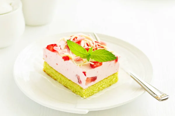 Gâteau Fromage Avec Des Fraises Sur Fond Gros Plan — Photo