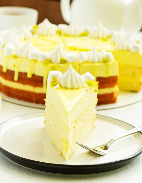 Piece Lemon Cake Selective Focus — Stock Photo, Image