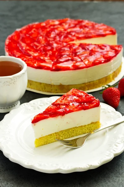 Cheesecake Com Morangos Fundo Close — Fotografia de Stock