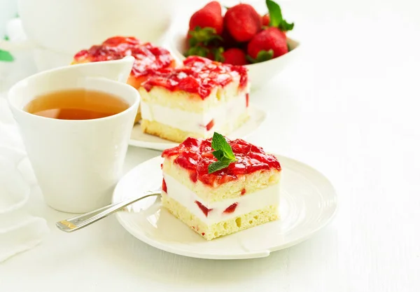 Cheesecake Căpșuni Fundal Închide — Fotografie, imagine de stoc