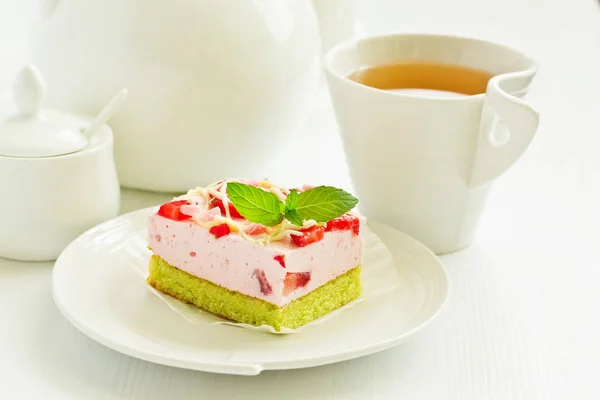 Gâteau Fromage Avec Des Fraises Sur Fond Gros Plan — Photo