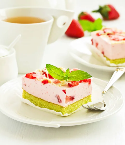 Cheesecake Strawberries Background Close — Stock Photo, Image