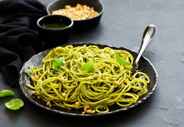 Spaghetti Pesto Roquette Aux Pignons Pin — Photo