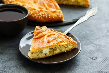 lezzetli balık köftesi, gri bir arka plan üzerine bir parça.